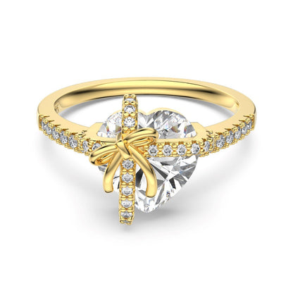 Bague de promesse cœur lié zircon nœud doré ORIA